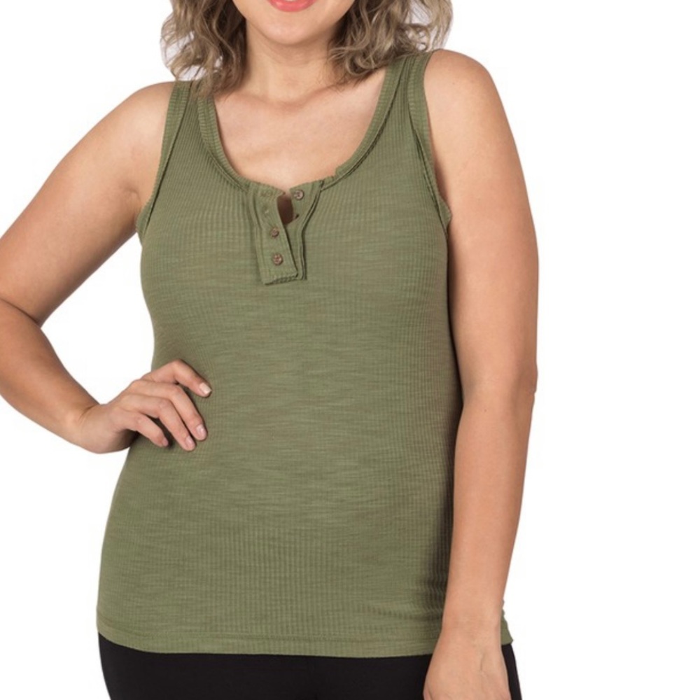 Plus Ribbed Henley Tank Top